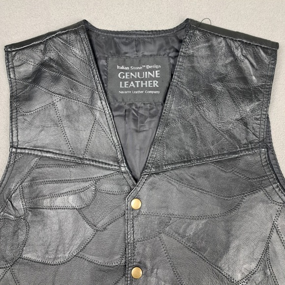 Black Leather Biker Vest Mens Large Snap Button Relaxed‎ Stitching Motorcycle EC - Picture 4 of 8